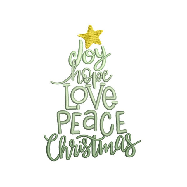 Christmas Tree Embroidery Design, Joy Peace Love Embroidery Design, Christmas Embroidery, Holiday Embroidery, 4 sizes, Instant download Embroidery/Applique DESIGNS Nino Nadaraia 