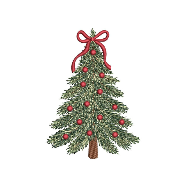 Christmas Tree Embroidery Design, Red Bow Machine Embroidery, 5x7 6x10 8x8 Digital File Embroidery/Applique DESIGNS Nino Nadaraia 