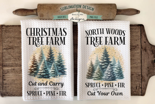 Christmas Tree Farm Kitchen Towel Sublimation PNG Designs Sublimation Ewe-N-Me Designs 