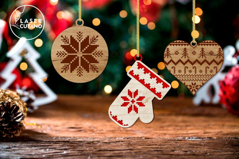 Christmas Tree Folk Ornaments Set, Laser Cut Templates SVG LaserCutano 