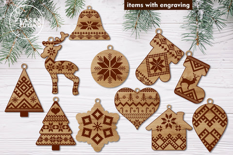 Christmas Tree Folk Ornaments Set, Laser Cut Templates SVG LaserCutano 