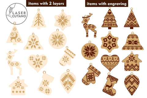 Christmas Tree Folk Ornaments Set, Laser Cut Templates SVG LaserCutano 