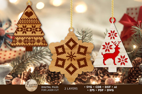 Christmas Tree Folk Ornaments Set, Laser Cut Templates SVG LaserCutano 