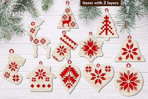 Christmas Tree Folk Ornaments Set, Laser Cut Templates SVG LaserCutano 