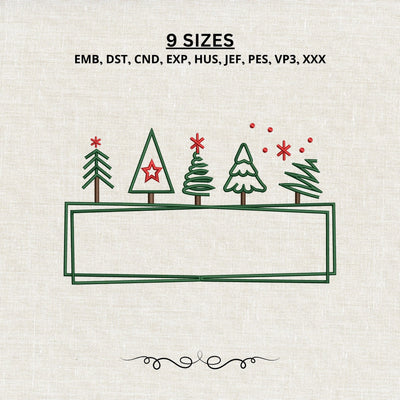 Christmas Tree Frame Embroidery Design – Holiday Monogram Name Frame Machine Embroidery File, Christmas Tree Border Design Embroidery/Applique DESIGNS PatternFeed8 
