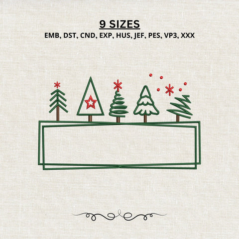 Christmas Tree Frame Embroidery Design – Holiday Monogram Name Frame Machine Embroidery File, Christmas Tree Border Design Embroidery/Applique DESIGNS PatternFeed8 