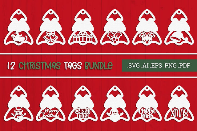 Christmas Tree Gift Tags Bundle - Paper Cut SVG SVG Slim Studio 