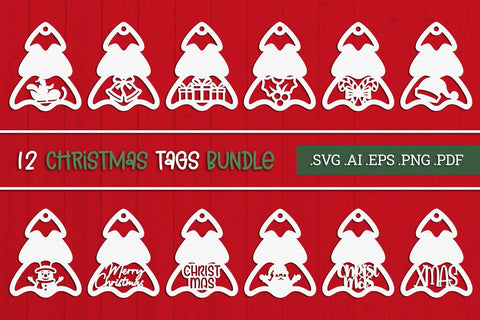 Christmas Tree Gift Tags Bundle - Paper Cut SVG SVG Slim Studio 