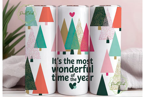 Christmas Tree Glitter 20oz Tumbler Wrap Sublimation PixelChick 