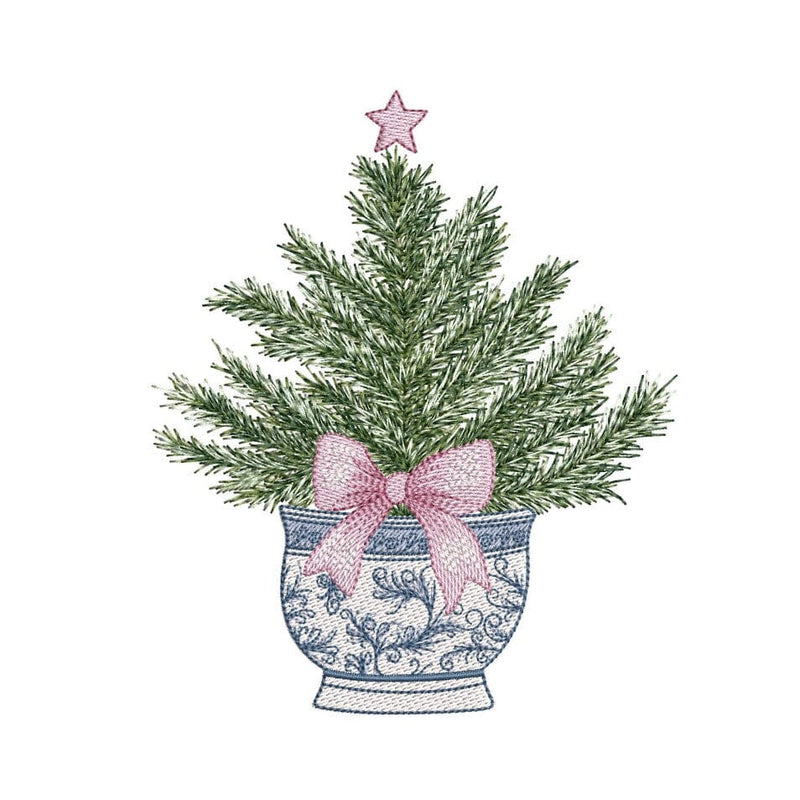 Christmas Tree in a Blue White Ornamental Pot Embroidery Design, 3 sizes, Instant Download Embroidery/Applique DESIGNS Nino Nadaraia 