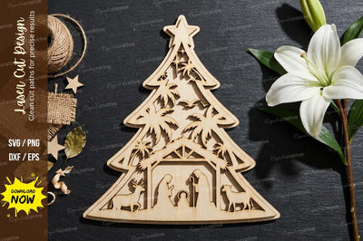 Christmas Tree Laser Cut SVG Design | Decorative Holiday Tree Pattern for Wood Cutting SVG Regulrcrative 