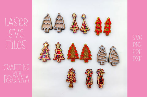Christmas Tree Layered Earring Bundle Laser SVG File SVG Crafting With Brenna 