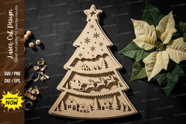 Christmas Tree Layered Laser Cut SVG Design | Festive Holiday Decoration Pattern SVG Regulrcrative 