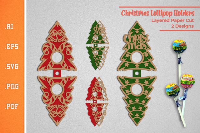 Christmas Tree Lollipop Holders - Paper Cut SVG SVG Slim Studio 