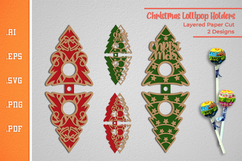 Christmas Tree Lollipop Holders - Paper Cut SVG SVG Slim Studio 