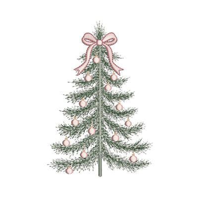 Christmas Tree Machine Embroidery Design with Pink Bow and Ornaments for 5x7 Digital File Embroidery/Applique DESIGNS Nino Nadaraia 