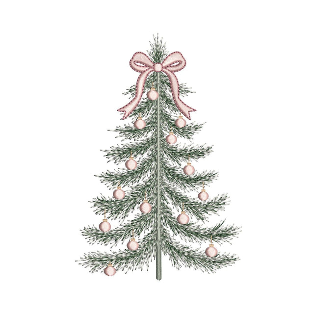 Christmas Tree Machine Embroidery Design with Pink Bow and Ornaments for 5x7 Digital File Embroidery/Applique DESIGNS Nino Nadaraia 