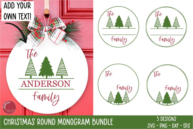 Christmas Tree Monogram Bundle-Family Name Round SVG Mini Bundle SVG Linden Valley Designs 