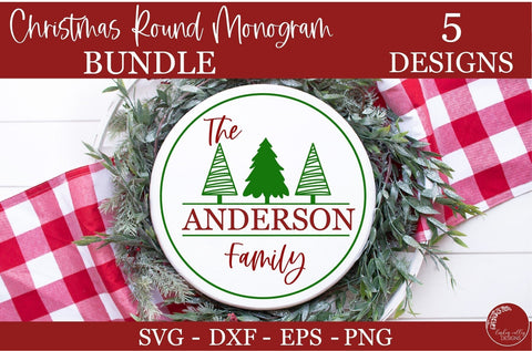 Christmas Tree Monogram Bundle-Family Name Round SVG Mini Bundle SVG Linden Valley Designs 