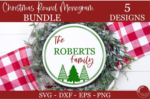 Christmas Tree Monogram Bundle-Family Name Round SVG Mini Bundle SVG Linden Valley Designs 