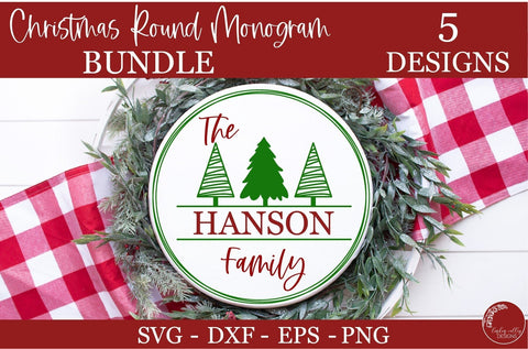 Christmas Tree Monogram Bundle-Family Name Round SVG Mini Bundle SVG Linden Valley Designs 