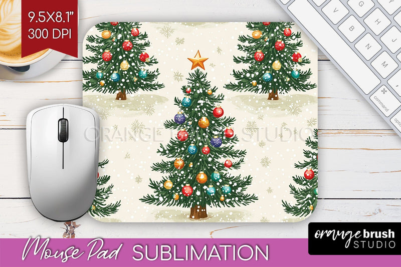 Christmas Tree Mouse Pad Sublimation - Vintage Christmas PNG Sublimation OrangeBrushStudio 