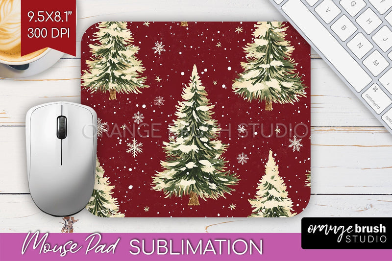 Christmas Tree Mouse Pad Sublimation - Vintage Christmas PNG Sublimation OrangeBrushStudio 