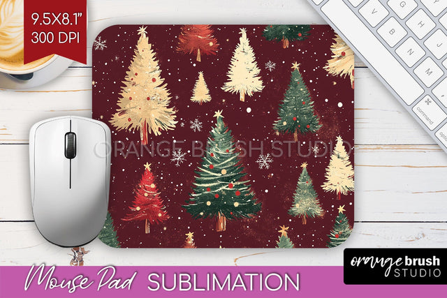 Christmas Tree Mouse Pad Sublimation - Vintage Christmas PNG Sublimation OrangeBrushStudio 