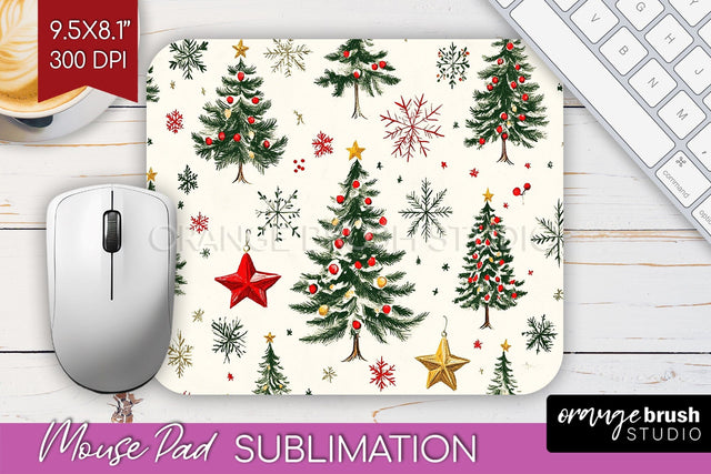 Christmas Tree Mouse Pad Sublimation - Vintage Christmas PNG Sublimation OrangeBrushStudio 