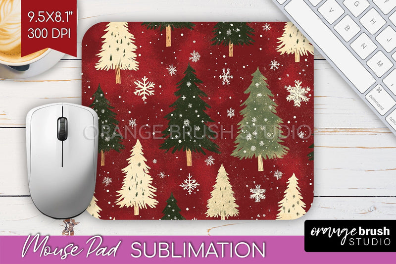 Christmas Tree Mouse Pad Sublimation - Vintage Christmas PNG Sublimation OrangeBrushStudio 