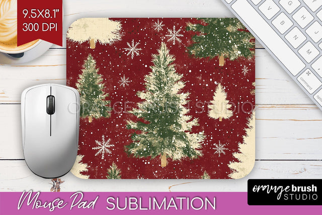 Christmas Tree Mouse Pad Sublimation - Vintage Christmas PNG Sublimation OrangeBrushStudio 
