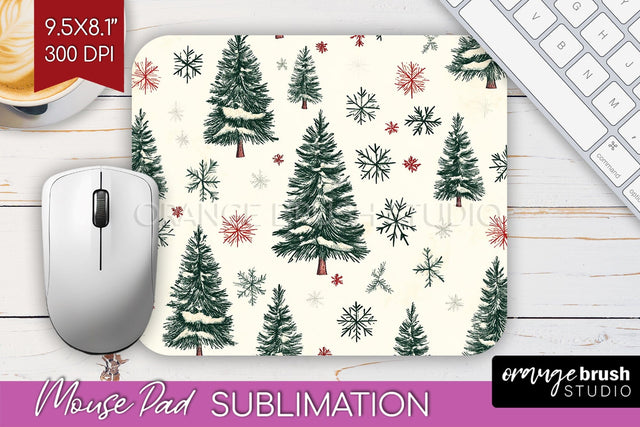 Christmas Tree Mouse Pad Sublimation - Vintage Christmas PNG Sublimation OrangeBrushStudio 