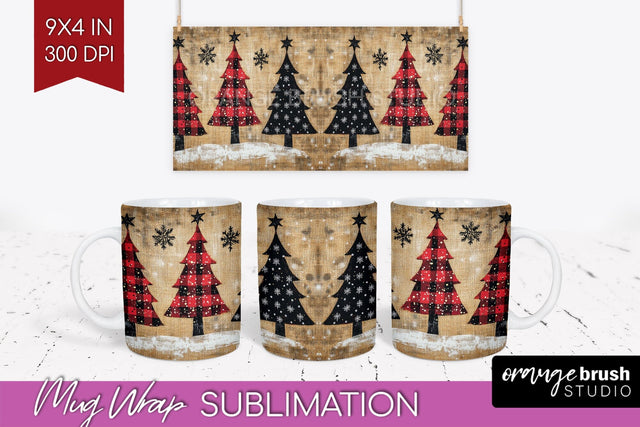 Christmas Tree Mug Wrap - Vintage Christmas Mug Sublimation Sublimation OrangeBrushStudio 