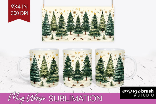 Christmas Tree Mug Wrap - Vintage Christmas Mug Sublimation Sublimation OrangeBrushStudio 