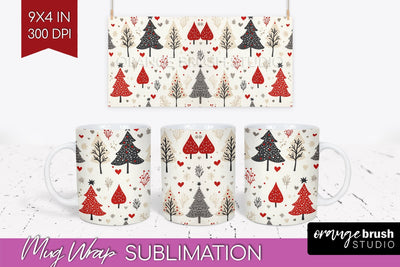 Christmas Tree Mug Wrap - Vintage Christmas Mug Sublimation Sublimation OrangeBrushStudio 