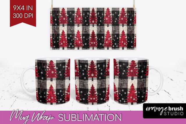 Christmas Tree Mug Wrap - Vintage Christmas Mug Sublimation Sublimation OrangeBrushStudio 
