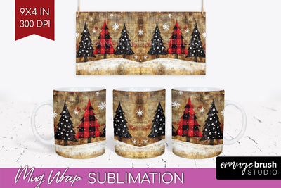 Christmas Tree Mug Wrap - Vintage Christmas Mug Sublimation Sublimation OrangeBrushStudio 