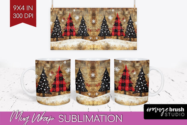 Christmas Tree Mug Wrap - Vintage Christmas Mug Sublimation Sublimation OrangeBrushStudio 