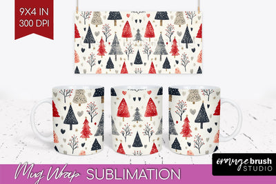 Christmas Tree Mug Wrap - Vintage Christmas Mug Sublimation Sublimation OrangeBrushStudio 