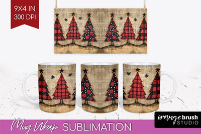 Christmas Tree Mug Wrap - Vintage Christmas Mug Sublimation Sublimation OrangeBrushStudio 