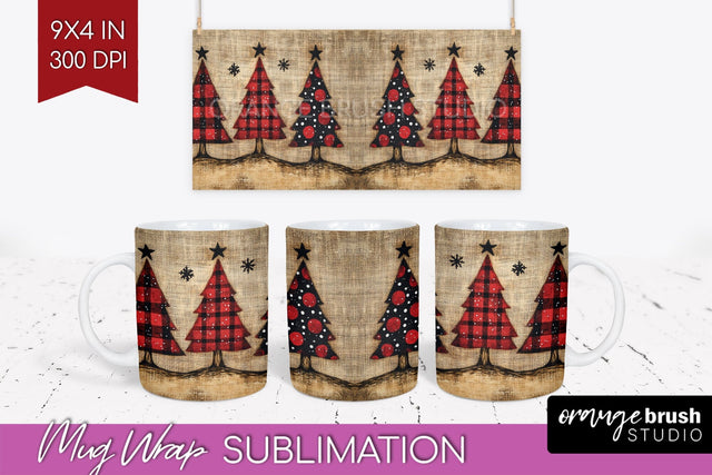 Christmas Tree Mug Wrap - Vintage Christmas Mug Sublimation Sublimation OrangeBrushStudio 