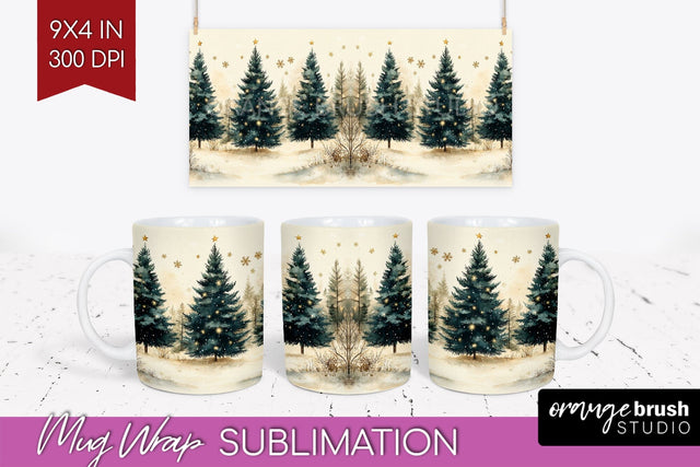 Christmas Tree Mug Wrap - Vintage Christmas Mug Sublimation Sublimation OrangeBrushStudio 