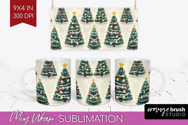 Christmas Tree Mug Wrap - Vintage Christmas Mug Sublimation Sublimation OrangeBrushStudio 
