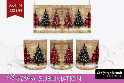 Christmas Tree Mug Wrap - Vintage Christmas Mug Sublimation Sublimation OrangeBrushStudio 
