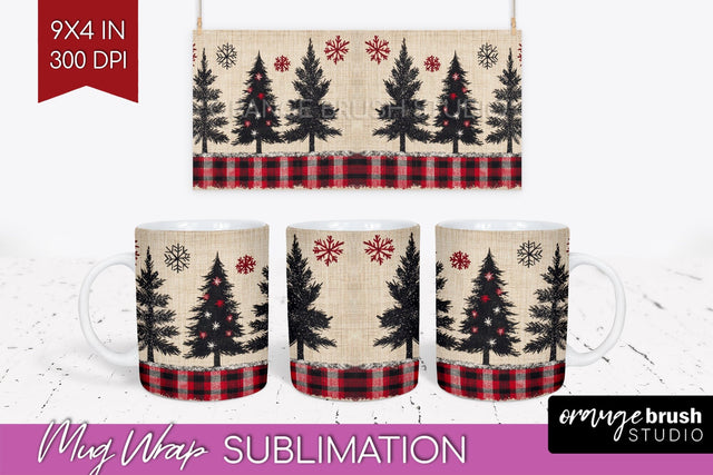 Christmas Tree Mug Wrap - Vintage Christmas Mug Sublimation Sublimation OrangeBrushStudio 