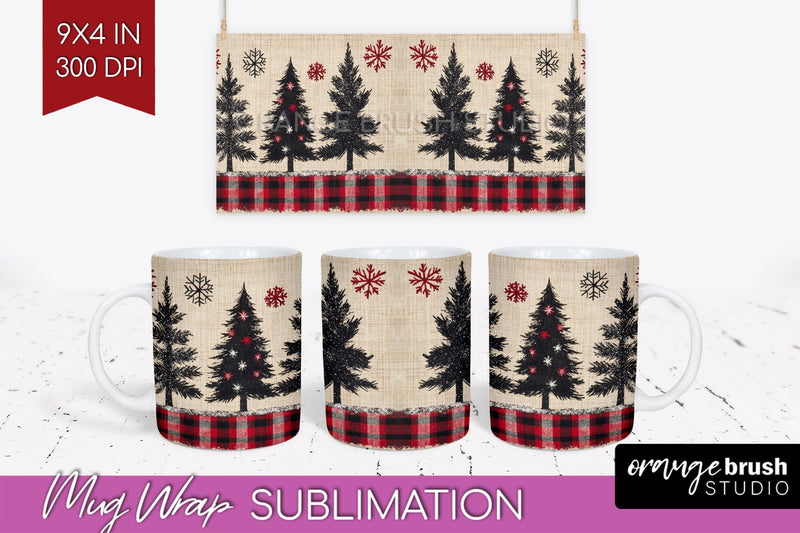 Christmas Tree Mug Wrap - Vintage Christmas Mug Sublimation Sublimation OrangeBrushStudio 