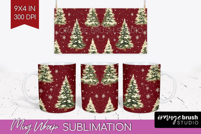 Christmas Tree Mug Wrap - Vintage Christmas Mug Sublimation Sublimation OrangeBrushStudio 