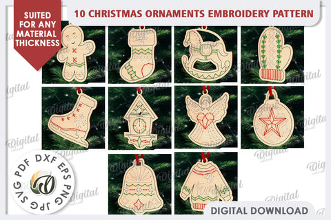Christmas Tree Ornaments Embroidery Patterns LaserCut Bundle SVG Evgenyia Guschina 