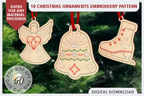 Christmas Tree Ornaments Embroidery Patterns LaserCut Bundle SVG Evgenyia Guschina 