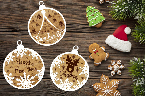 Christmas Tree Ornaments Set laser Cut Files SVG LaserCutano 